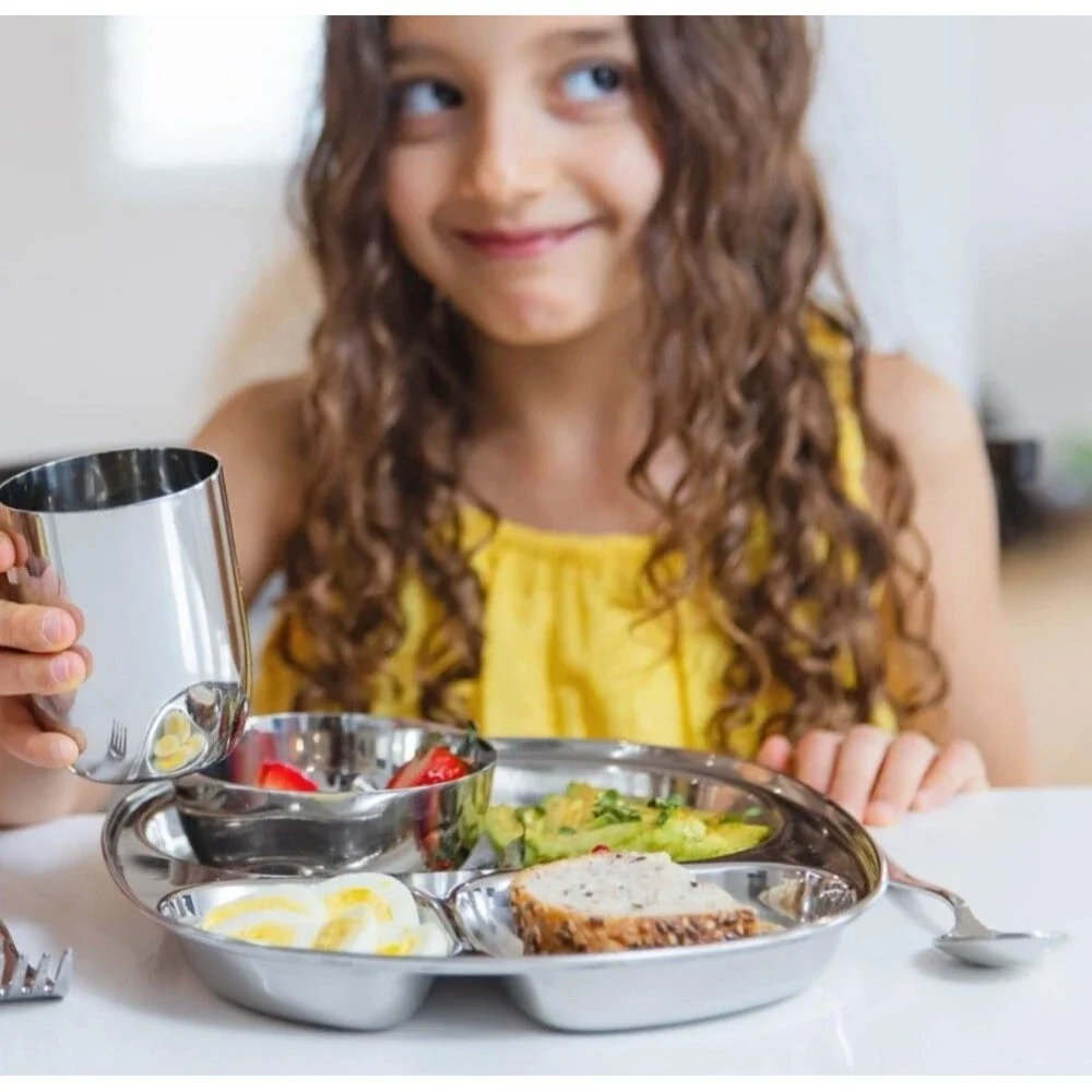 Stainless Steel Kids Dinnerware Set - 5 Piece Safe and Durable Toddler Set